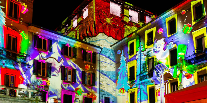 Christmas atmosphere in the city with christmas lights