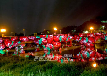Scenografia di proiezioni sul ponte di San Mauro Torinese